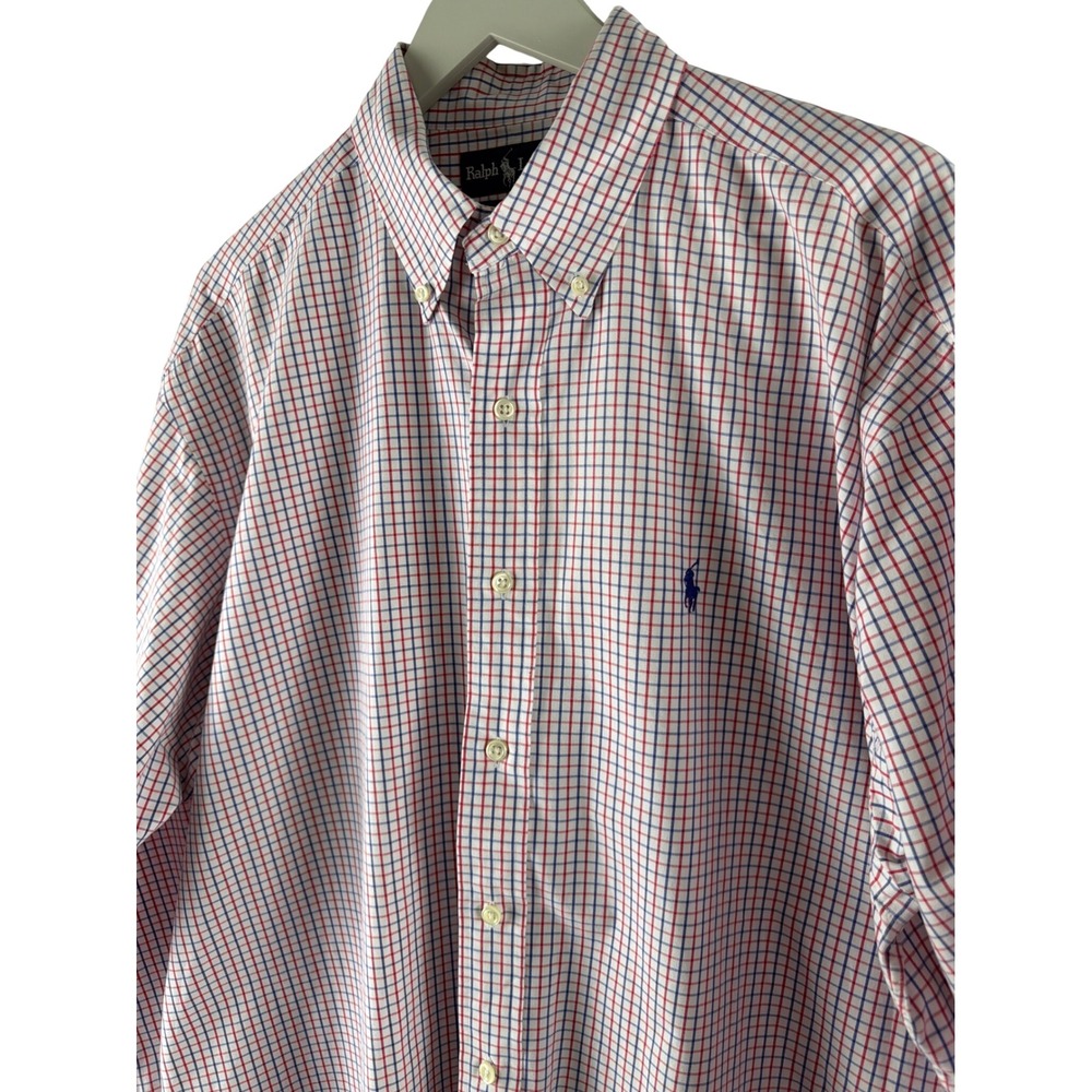 Ralph Lauren Blake Shirt Mens Large Red Blue Check Two-Ply Cotton Long Sleeve